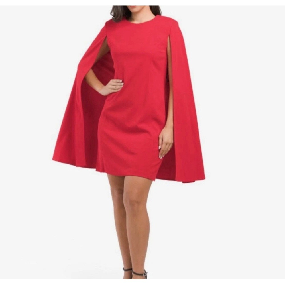Calvin Klein Red Stretch Crepe Sleeveless Sheath Cape Dress Size 14W.A138‎